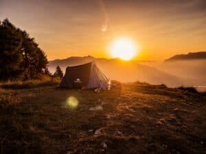 dome tent on mountain top 