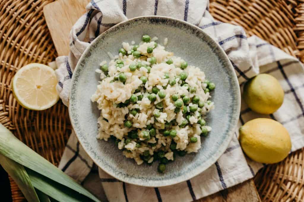 Rice Meal with Green Peas in a Bowl